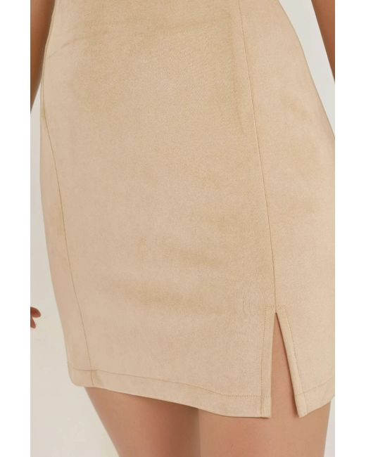 Hiccup Natural High Waist Mini Suede Skirt With Slit