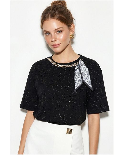 Bianco Lucci Black Oversized Cotton Jersey Crew Neck T-Shirt