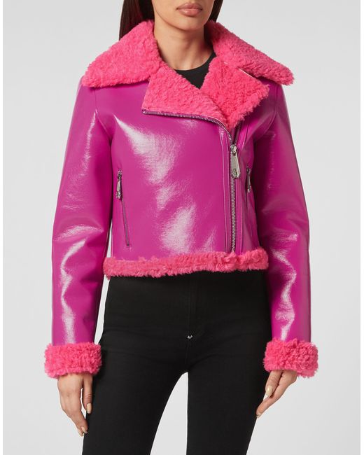 Philipp Plein Bikerjas Skull&Bones in het Pink