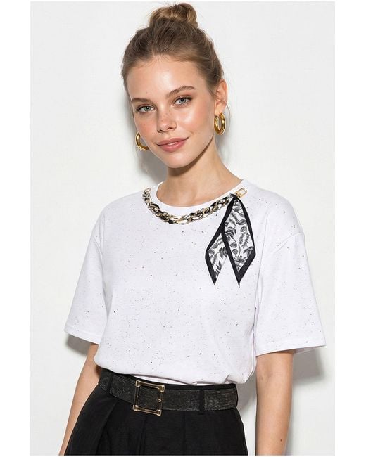 Bianco Lucci White Oversized Cotton Jersey Crew Neck T-Shirt