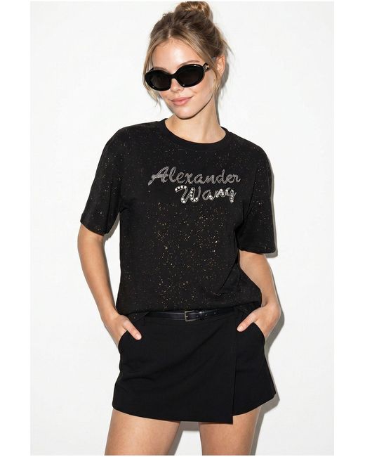 Bianco Lucci Black Oversized Printed Cotton Jersey T-Shirt