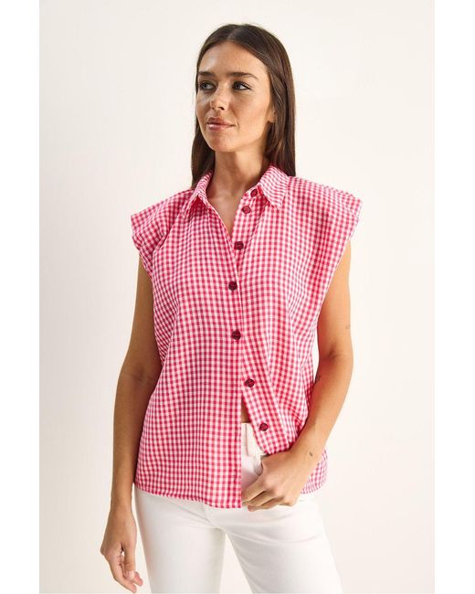 Bianco Lucci Pink Gingham Cotton Sleeveless Shirt