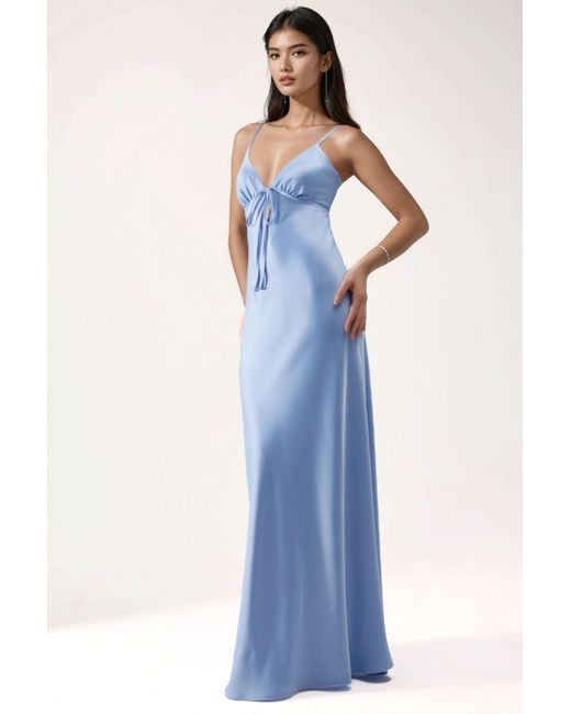 Hiccup Blue Tie-Front Cut-Out Detail Satin Maxi Dress