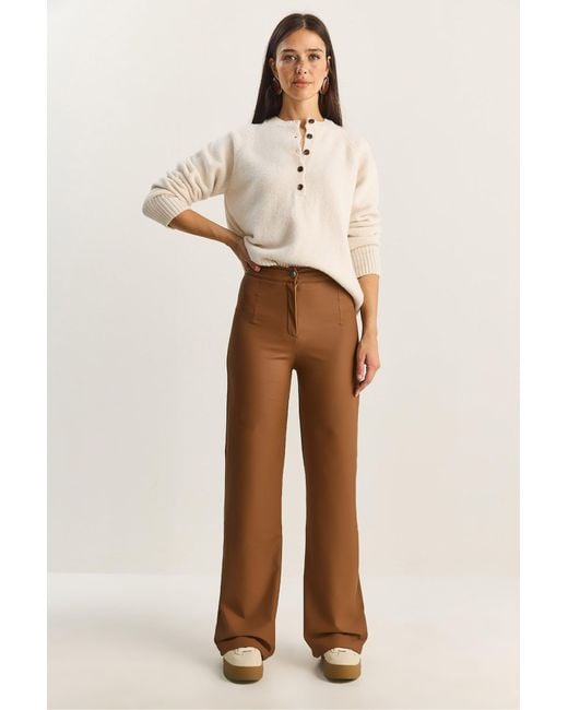 Bianco Lucci Natural High Waist Wide Leg Faux Leather Pants