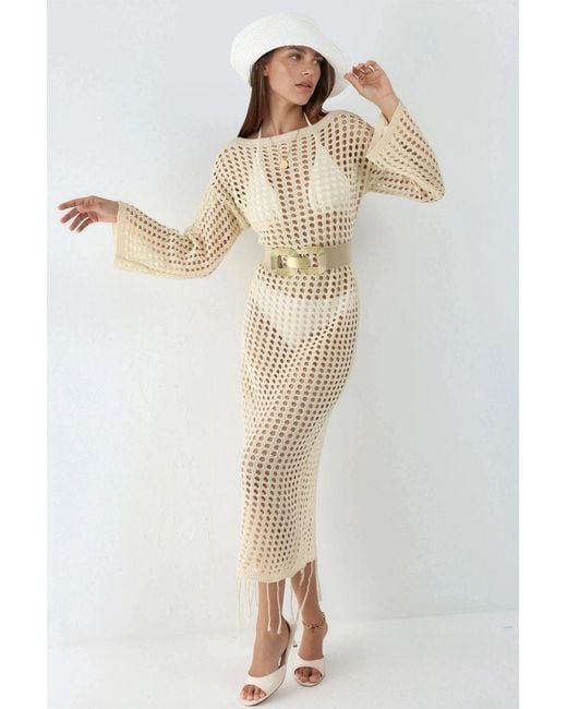 Hiccup White 100% Cotton Cut-Out Maxi Knitwear Beach Dress