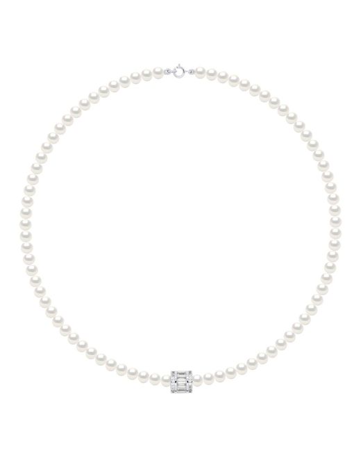 Ateliers Saint Germain Metallic Necklace Row Of Real Cultured Freshwater Pearls Semi Round 5-6 Mm