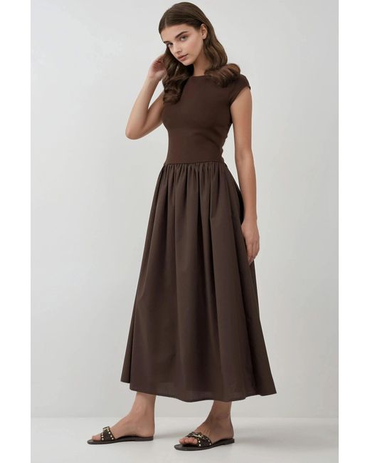 Hiccup Brown Contrast Midi Dress