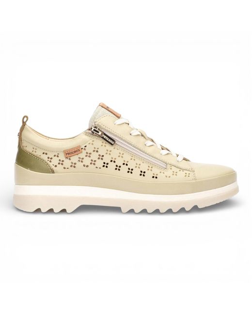 Pikolinos Natural Apple Leather Lace Up Zip Trainer Sneaker Shoes