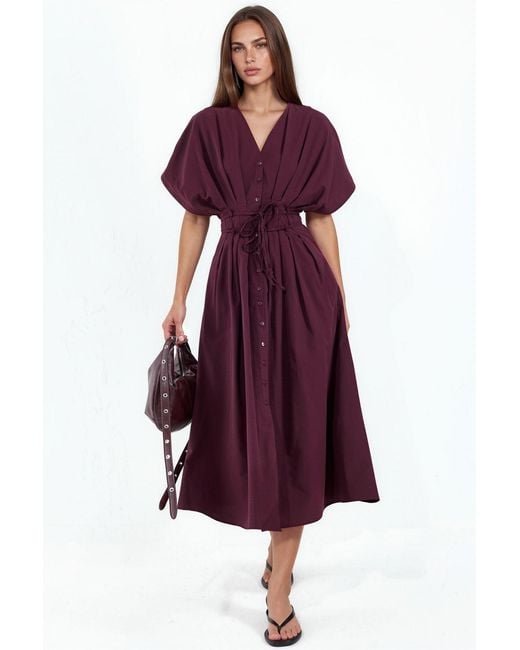 Busem Purple Casual V-Neck Midi Shirt Dress