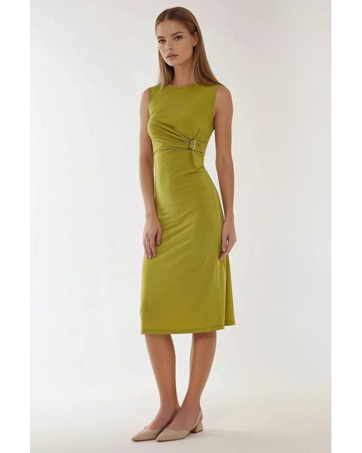 Hiccup Green Fitted Midi Dress With Crew Neck