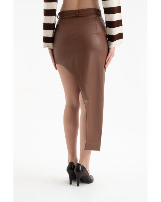 Hiccup Brown Faux Leather High Waist Slit Maxi Skirt