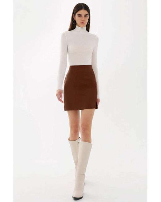 Hiccup Brown High-Waist Side-Slit Skirt
