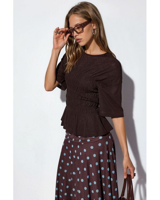 Busem Solid Crepe Rimpelblouse in het Black