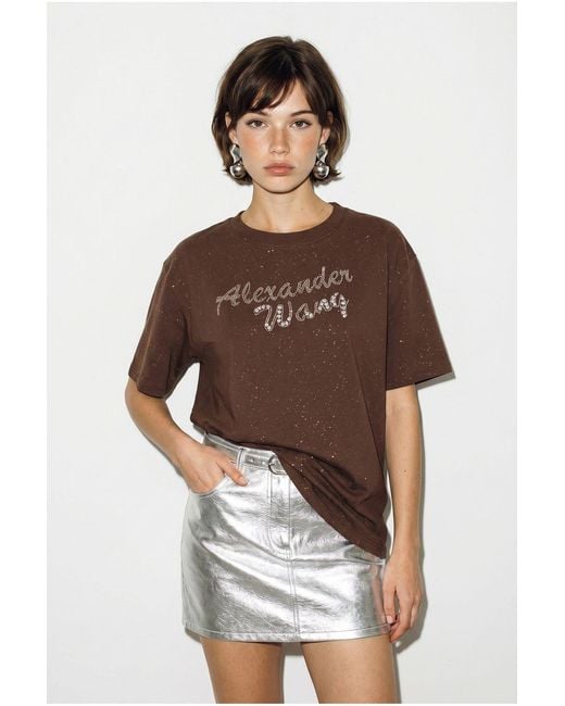 Bianco Lucci Brown Oversized Printed Cotton Jersey T-Shirt