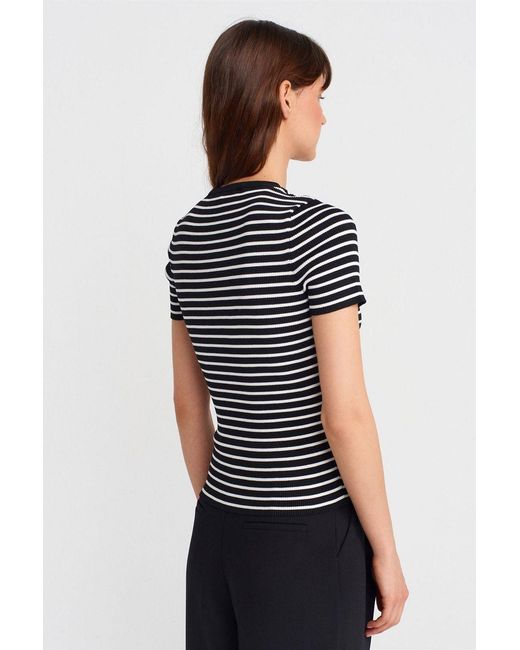 Dilvin Gestreepte Geribde Brei Blouse in het Black