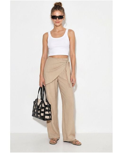 Bianco Lucci Natural High-Waist Wide-Leg Crepe Trousers