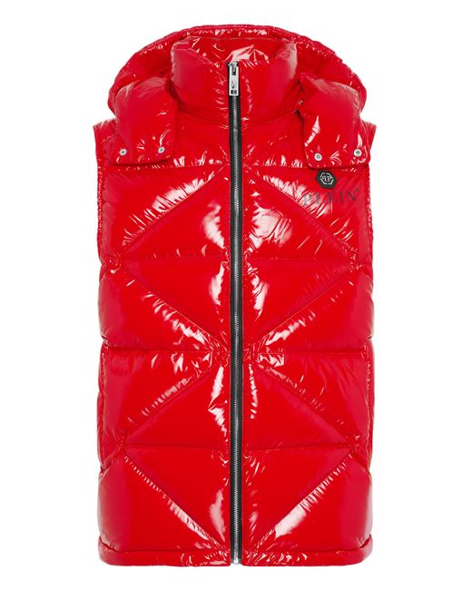 Philipp Plein Sleeveless Jacket Hexagon in het Red voor heren