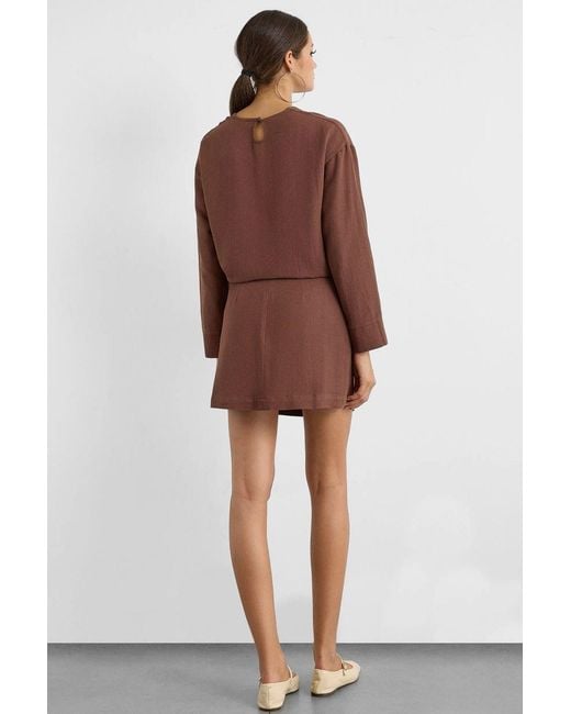 Hiccup Red Linen Blend Chocolate Skirt