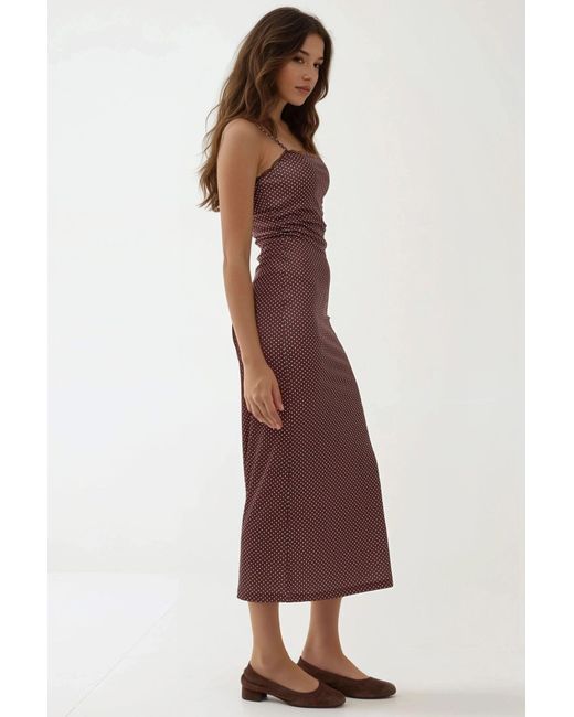 Hiccup Red Square Collar Printed Maxi Dress With Lace Detail