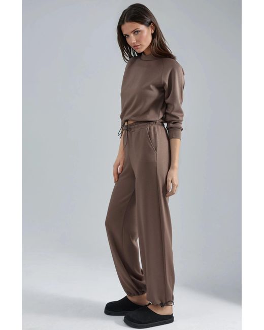 Hiccup Brown Modal Touch Half Turtleneck Blouse & Elastic Waist Pants