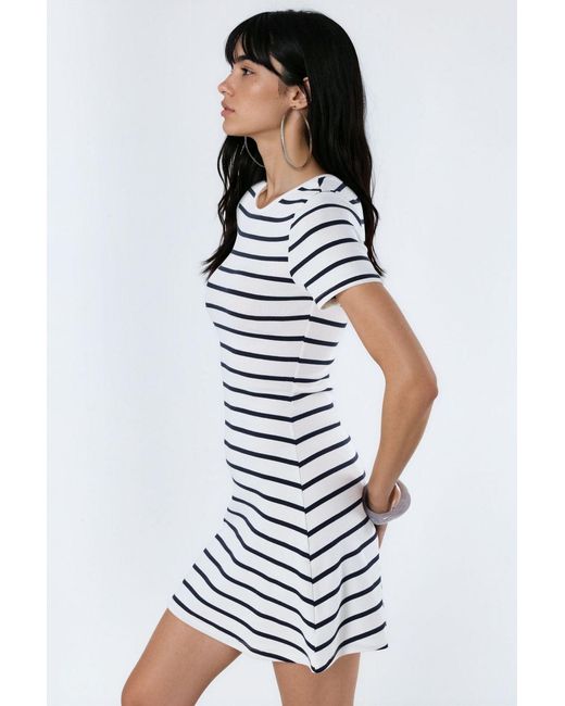Busem White Striped Crew Neck Mini T-Shirt Dress