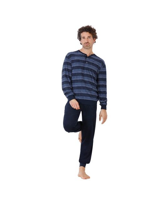 Hajo Schlafanzug Klima Frottee Pyjama in Blue für Herren
