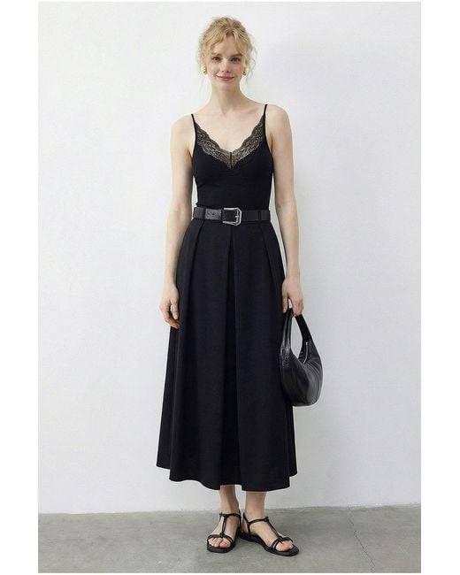 Bianco Lucci Blue High Waist Midi Skirt With Belt