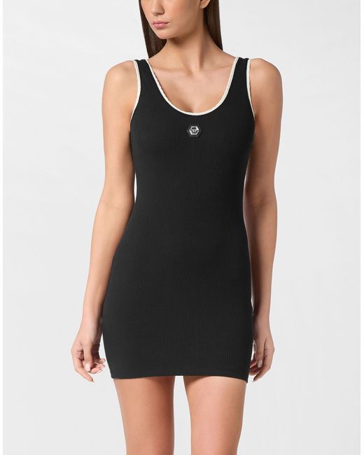 Philipp Plein Short Dress Rib in het Black