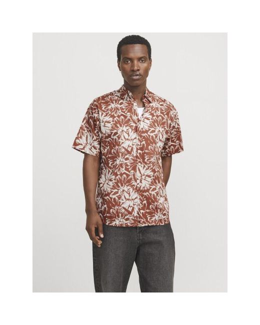 Jack & Jones Jorjoshua Split Aop Shirt Ss Ln in het Brown voor heren