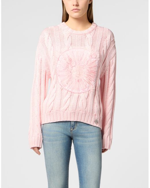 Philipp Plein Round Neck Pullover Sun Tattoo in het Pink