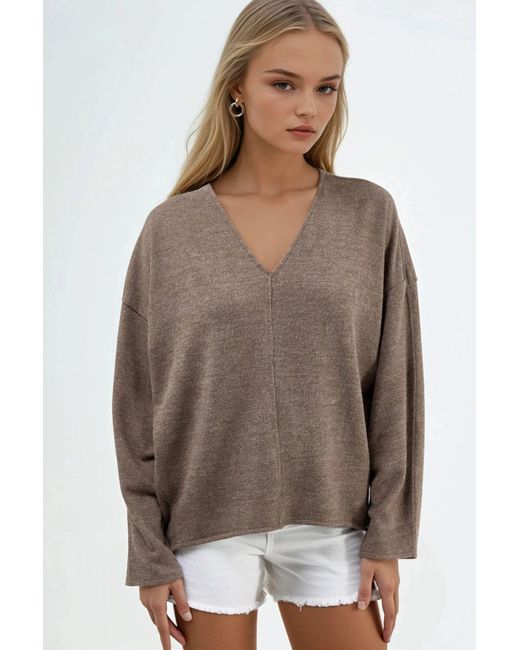 Busem Brown V-Neck Long Sleeve Blouse