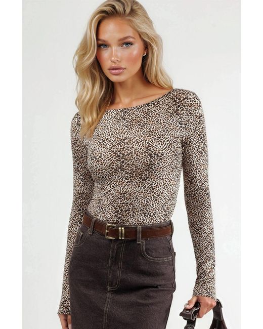 Busem Slim Fit Bootneck Luipaardprint Blouse in het Brown