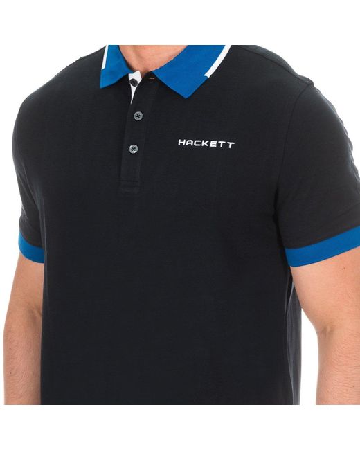 Hackett Herenpolo Met Korte Mouwen En Contrasterende Reverskraag Hmx1005D in het Black voor heren