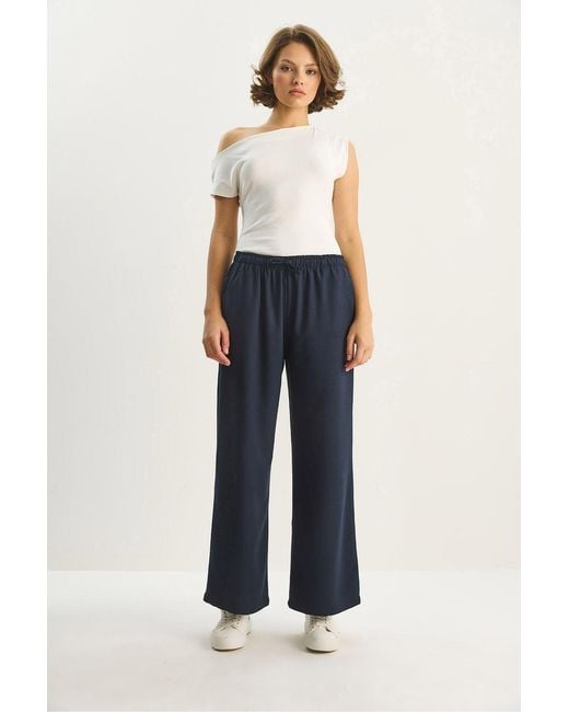 Bianco Lucci Blue Wide Leg Palazzo Pants With Tie Closure