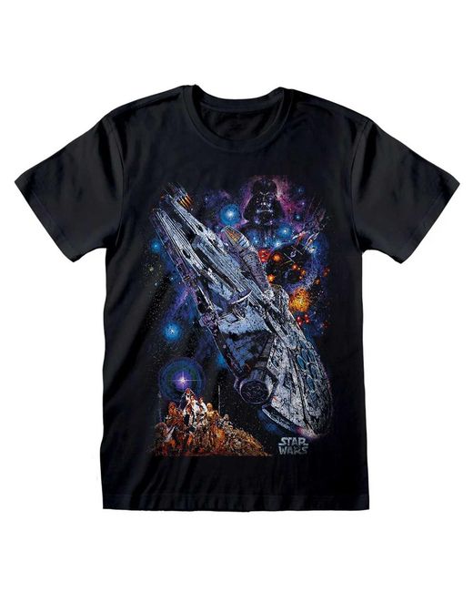 Star Wars Black Adult Galaxy Ship Poster T-Shirt Cotton