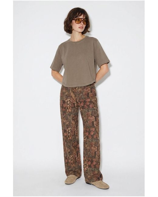Bianco Lucci Natural High Waist Paisley Print Straight Leg Denim Pants