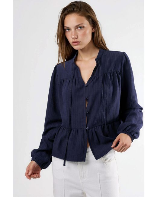 Hiccup Blue Long Sleeve Tippet Collar Blouse