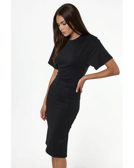 Busem Black Crew Neck Mini T-Shirt Dress With Drape