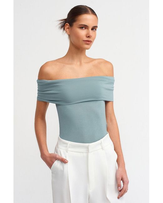 Dilvin Off-Shoulder Bootneck Bodysuit in het Blue