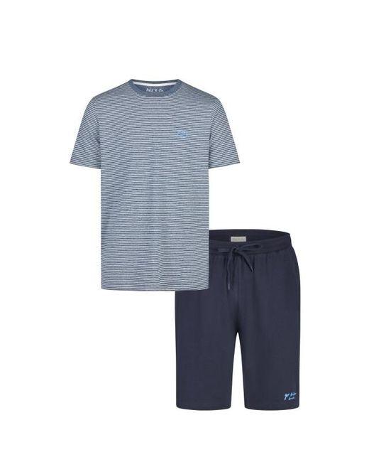 Phil & Co. Berlin Shortama Korte Pyjama Set Grijs/Donkerblauw Gestreept in het Blue voor heren