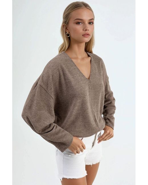 Busem Brown V-Neck Long Sleeve Blouse
