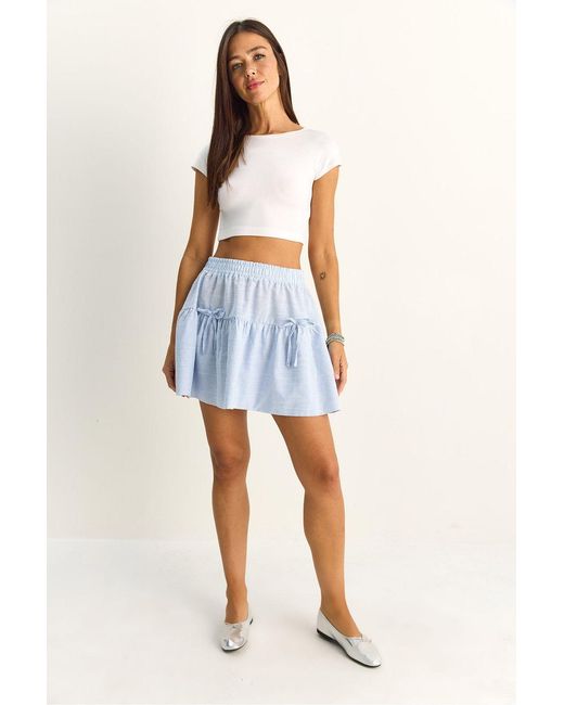Bianco Lucci Blue High-Waist Striped Seersucker Mini Skirt
