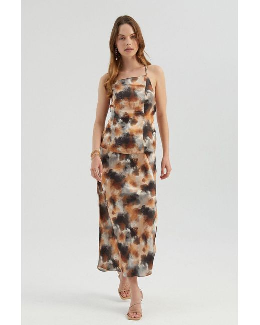 Hiccup Natural Tie Dye Cami Top & High Waist Slip Maxi Skirt Coord