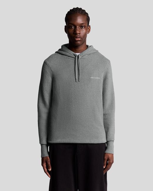 Lyle & Scott Gray Knitted Script Hoodie for men