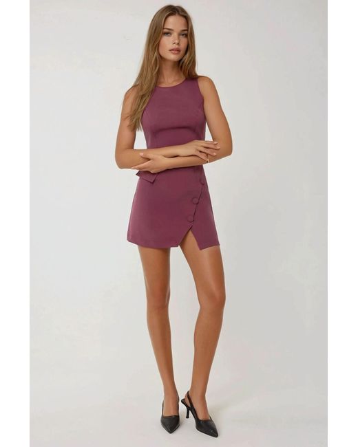 Hiccup Purple Fitted Crew Neck Mini Dress With Buttons