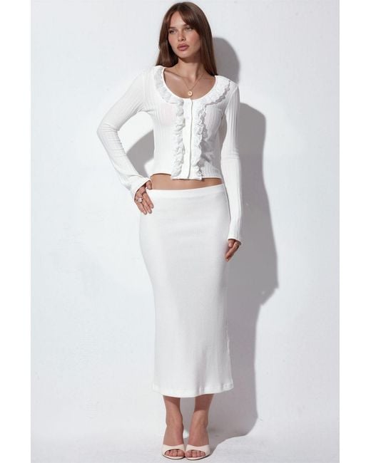 Busem Geribbelde Elastische Midi Rok in het White