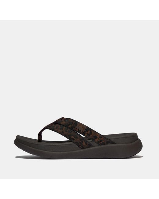 Fitflop Black Women F-mode Go Leopard Webbing Strappy Flip-flops Polyester