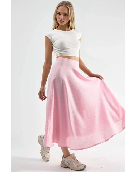 Busem Pink High Waist Textured A-Line Maxi Skirt