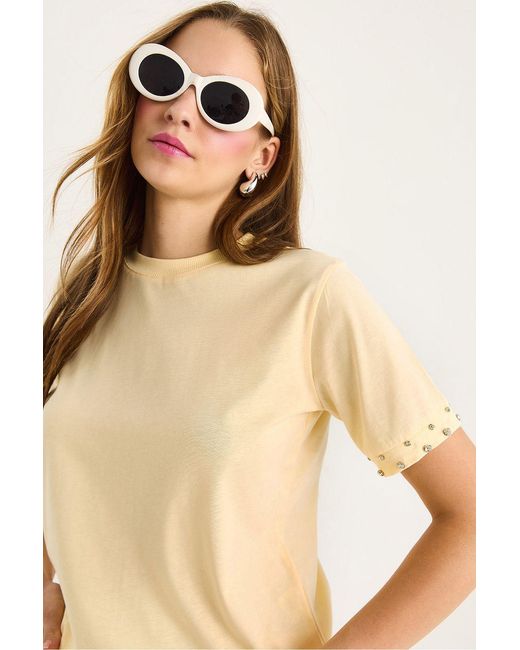 Bianco Lucci Geborduurd Crew Neck Korte Mouwen T-Shirt in het Natural
