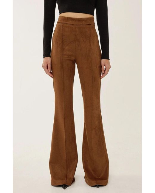 Hiccup Blue High Waist Suede Wide Leg Pants With Pintuck